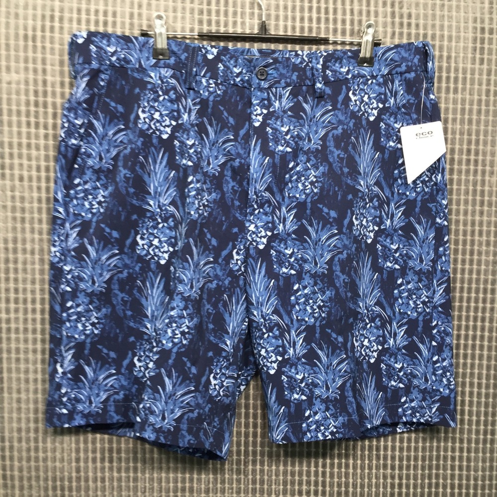 Nicklaus Mens Blue Pineapple Print Golf Shorts Size 36 Eco‎ Performance Stretch